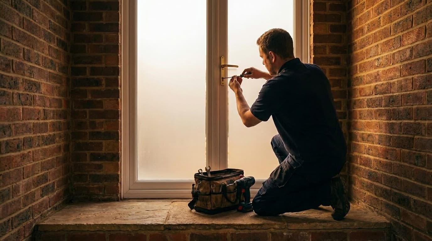 Doctor Locks repairing a front door lock in a brick porch in Birmingham